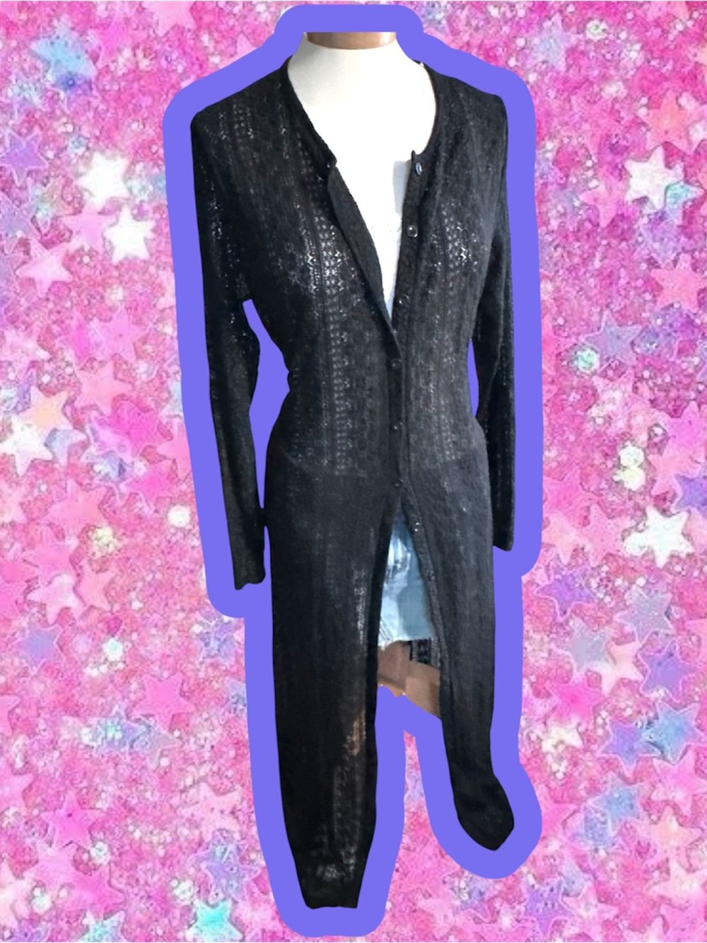 Black maxi sweater duster cardigan S M goth witchy whimsygoth craft cache 90s
